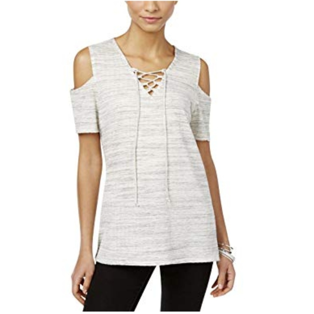 Style and Co. Cold Shoulder V-neck Tie Top XS
